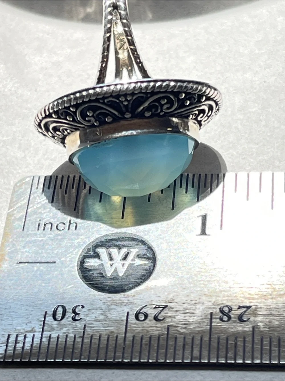 Vintage Sajen Ornate Sky Blue Quartz Faceted Statement Ring 925 Sterling 7